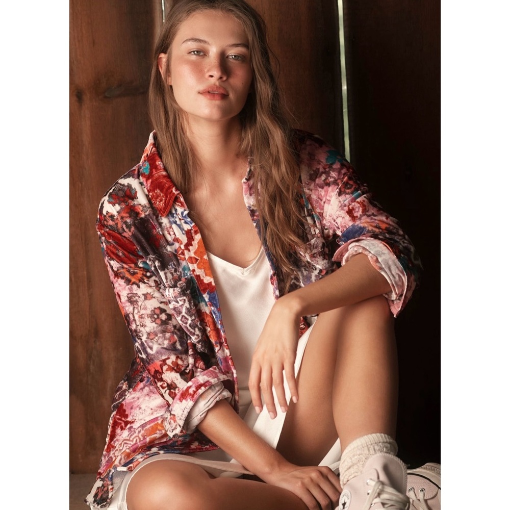 Anthropologie Pilcro The Hadley Velvet Relaxed Button-down Shirt in Pink Sz. 2X - Picture 5 of 14
